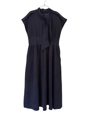 Retro Style Plus Size Navy Pinstripe Tie-Neck Midi Dress Size 2XL Tara Store